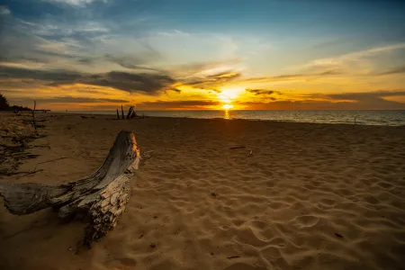 Plage tropicale au coucher image libre de droit