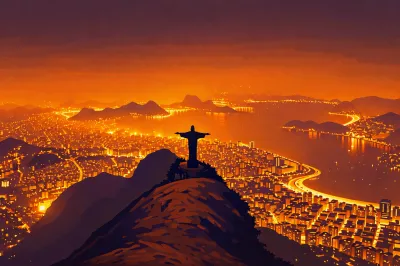 Vue nocturne de Rio de Janeiro et du Christ Rédempteur
