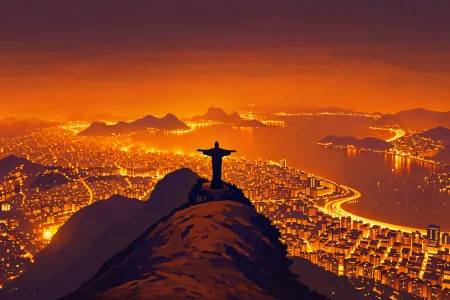 Vue nocturne de Rio de Janeiro et du Christ Rédempteur image libre de droit